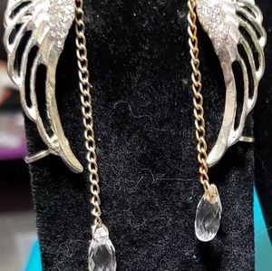 Angel wings ear cuffs with dangling crystal